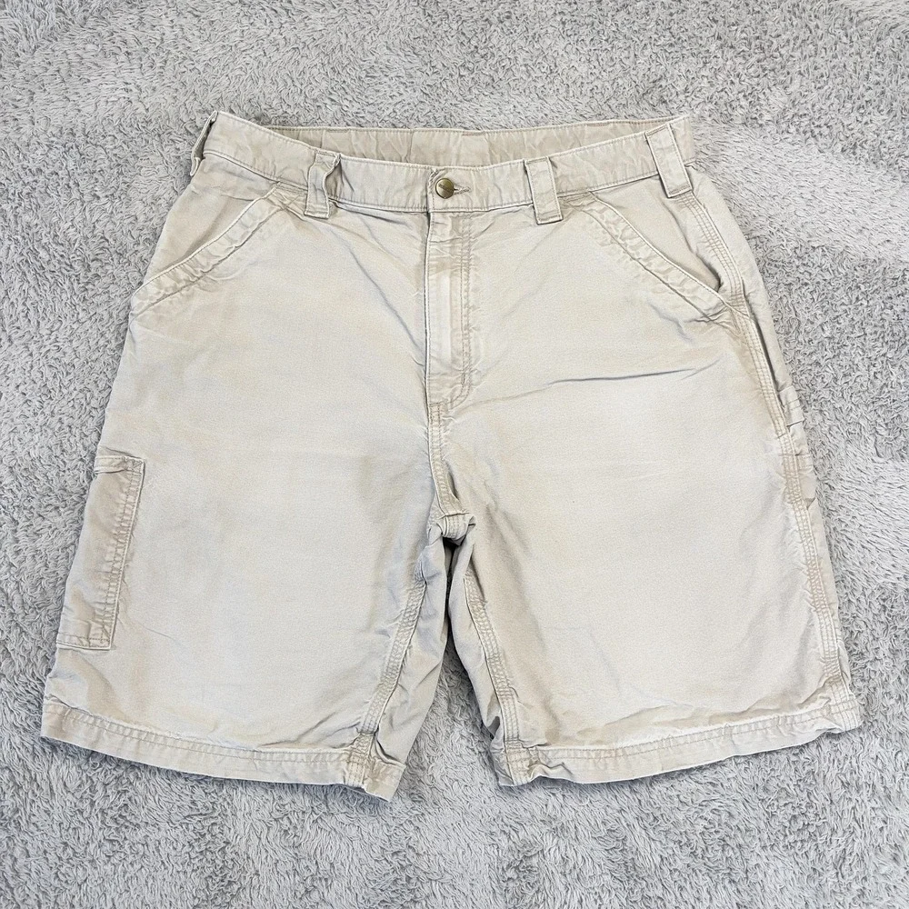 Carhartt Shorts Mens 36 Beige Canvas Cargo Workwear Carpenter Utility 10in